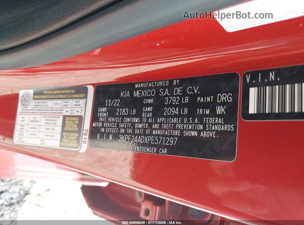 3KPF24ADXPE571297 2023 KIA FORTE Orange ძრავის განყოფილების ხედი