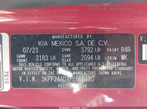 3KPF24ADXPE665180 2023 KIA FORTE Red Widok komory silnika