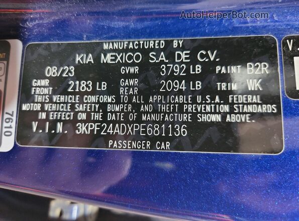 3KPF24ADXPE681136 2023 KIA FORTE Blue ძრავის განყოფილების ხედი