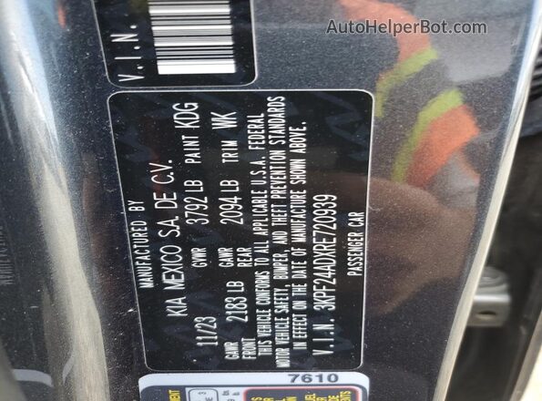 3KPF24ADXRE720939 2024 KIA FORTE Gray Vista de la etiqueta del VIN