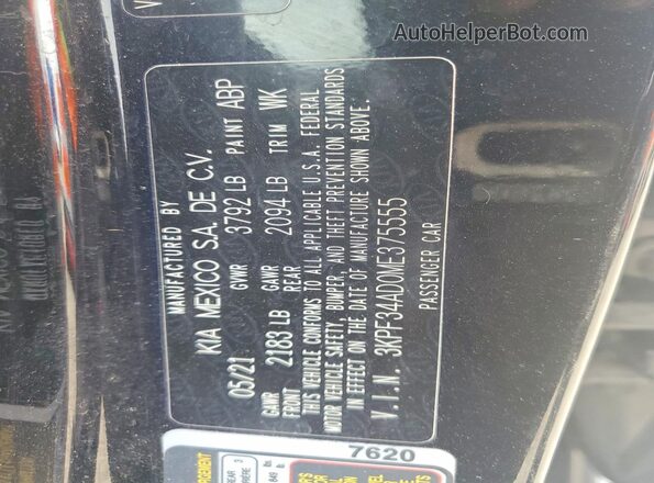 3KPF34AD0ME375555 2021 KIA FORTE Black Вид наклейки з VIN-кодом