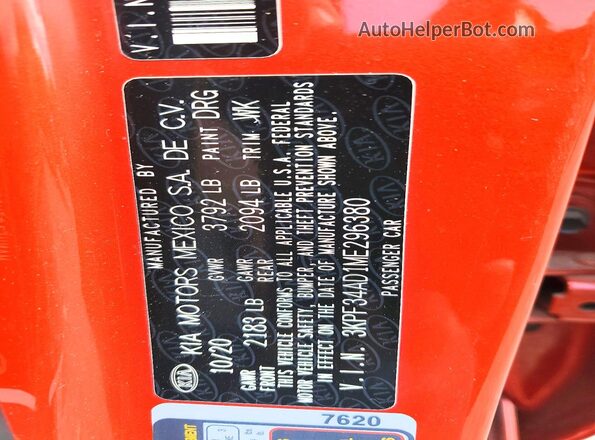 3KPF34AD1ME296380 2021 KIA FORTE Red Engine compartment view