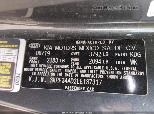 3KPF34AD2LE137317 2020 KIA FORTE Серый Вид подкапотного пространства
