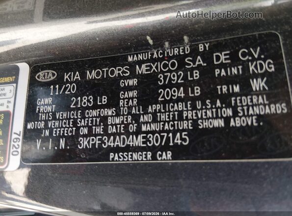 3KPF34AD4ME307145 2021 KIA FORTE Gray Вид підкапотного простору