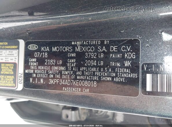3KPF34AD7KE008018 2019 KIA FORTE Gray Շարժիչի բաժամունքի տեսք