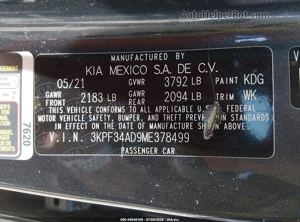 3KPF34AD9ME378499 2021 KIA FORTE Black Widok komory silnika