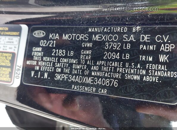 3KPF34ADXME340876 2021 KIA FORTE Black Vista del compartimento del motor