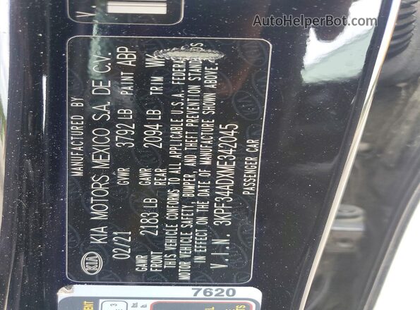 3KPF34ADXME342045 2021 KIA FORTE Black Շարժիչի բաժամունքի տեսք
