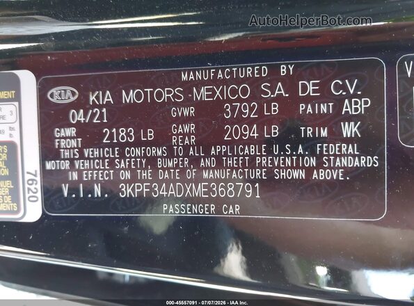 3KPF34ADXME368791 2021 KIA FORTE Black Widok komory silnika
