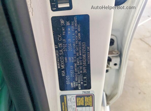 3KPF34ADXME395683 2021 KIA FORTE Белый Вид подкапотного пространства