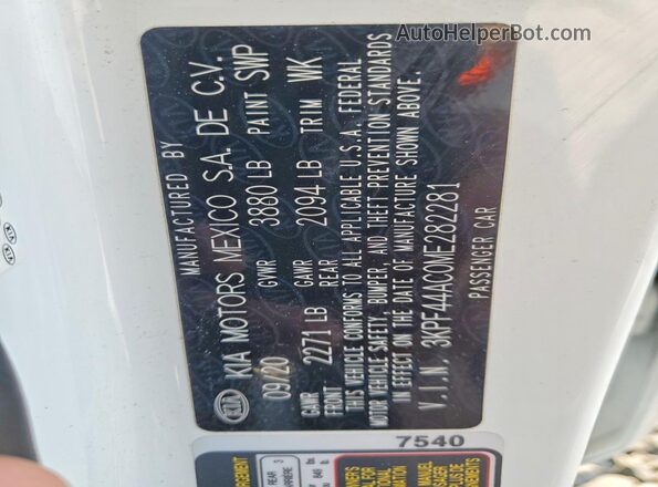 3KPF44AC0ME282281 2021 KIA FORTE White Engine compartment view