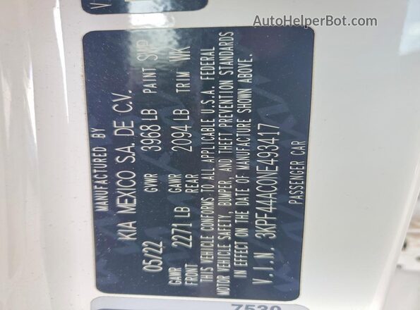3KPF44AC0NE493417 2022 KIA FORTE White Շարժիչի բաժամունքի տեսք