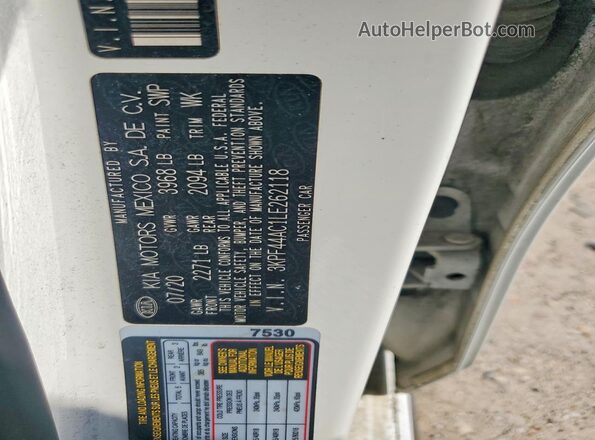 3KPF44AC1LE262118 2020 KIA FORTE White ძრავის განყოფილების ხედი