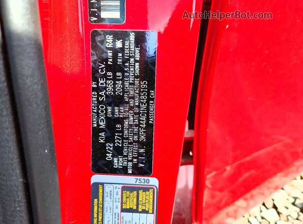 3KPF44AC1NE485195 2022 KIA FORTE Red Widok komory silnika