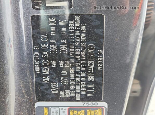 3KPF44AC3PE517020 2023 KIA FORTE Gray Вид наклейки з VIN-кодом
