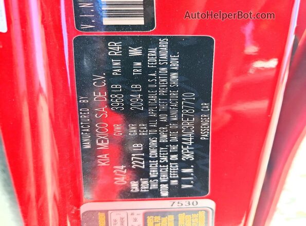 3KPF44AC3RE787710 2024 KIA FORTE Red Вид наклейки з VIN-кодом