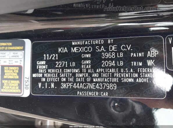 3KPF44AC7NE437989 2022 KIA FORTE Black Вид підкапотного простору