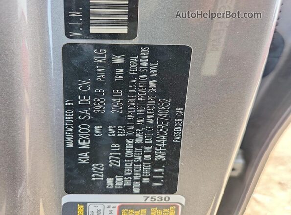3KPF44AC8RE740852 2024 KIA FORTE Серый Вид подкапотного пространства