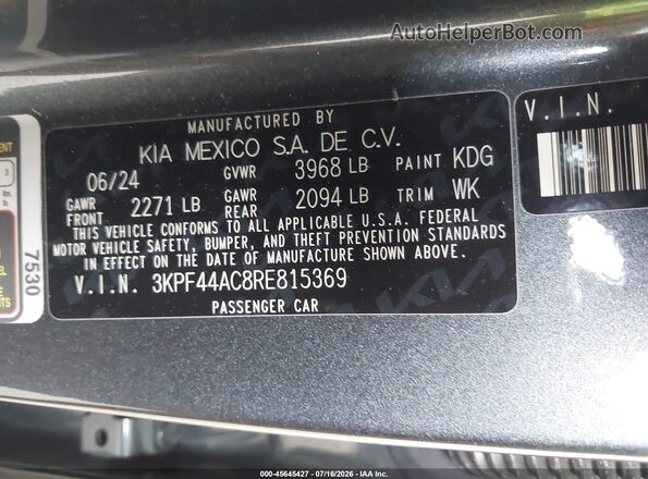 3KPF44AC8RE815369 2024 KIA FORTE Gray ძრავის განყოფილების ხედი
