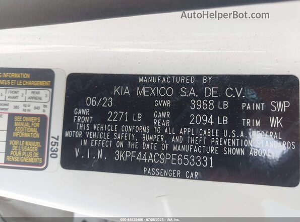 3KPF44AC9PE653331 2023 KIA FORTE White Շարժիչի բաժամունքի տեսք