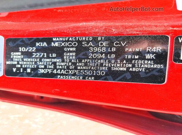 3KPF44ACXPE550130 2023 KIA FORTE Red Շարժիչի բաժամունքի տեսք
