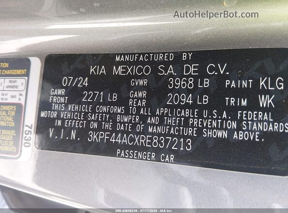 3KPF44ACXRE837213 2024 KIA FORTE Gray Շարժիչի բաժամունքի տեսք