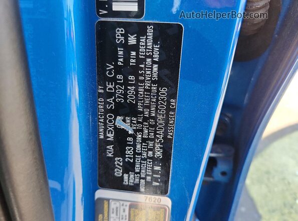3KPF54AD0PE602306 2023 KIA FORTE Blue Вид наклейки з VIN-кодом