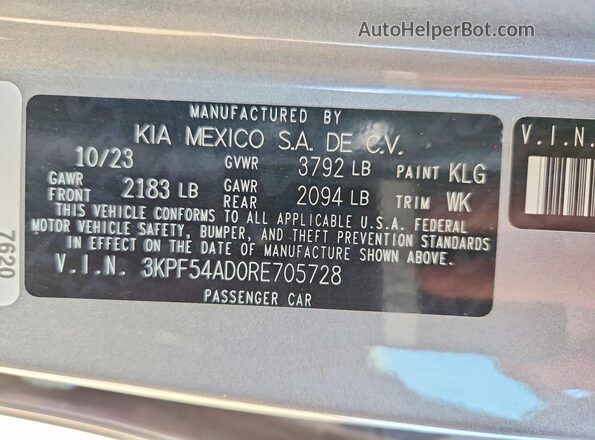 3KPF54AD0RE705728 2024 KIA FORTE Silver Շարժիչի բաժամունքի տեսք