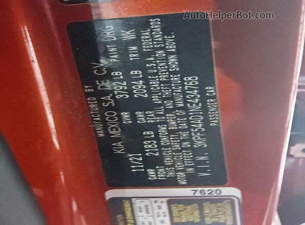 3KPF54AD1NE434768 2022 KIA FORTE Orange ძრავის განყოფილების ხედი