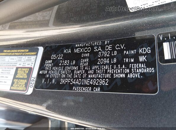 3KPF54AD1NE492962 2022 KIA FORTE Серый Вид подкапотного пространства