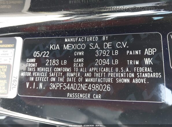 3KPF54AD2NE498026 2022 KIA FORTE Black ძრავის განყოფილების ხედი