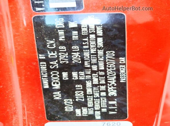 3KPF54AD2PE607703 2023 KIA FORTE Orange VIN sticker view