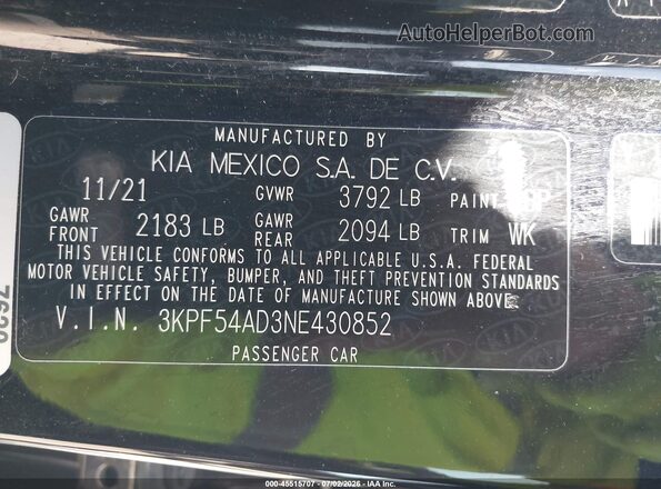 3KPF54AD3NE430852 2022 KIA FORTE Black Շարժիչի բաժամունքի տեսք