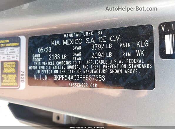 3KPF54AD3PE637583 2023 KIA FORTE Серебряный Вид подкапотного пространства