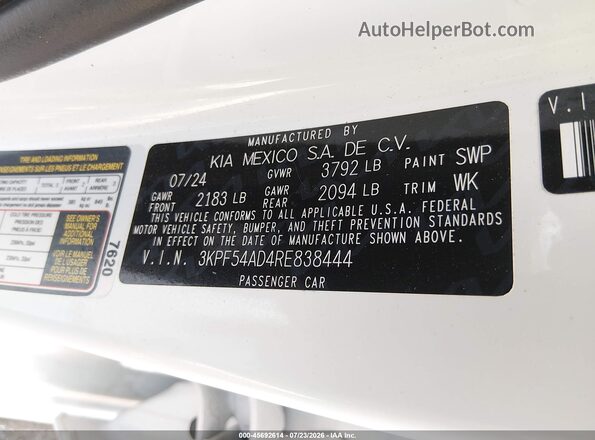 3KPF54AD4RE838444 2024 KIA FORTE White Widok komory silnika