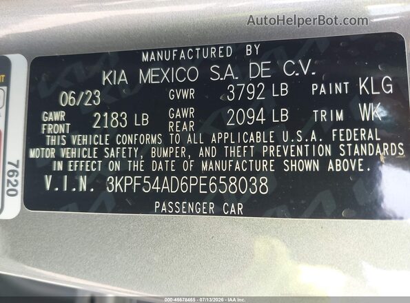 3KPF54AD6PE658038 2023 KIA FORTE Gray Widok komory silnika