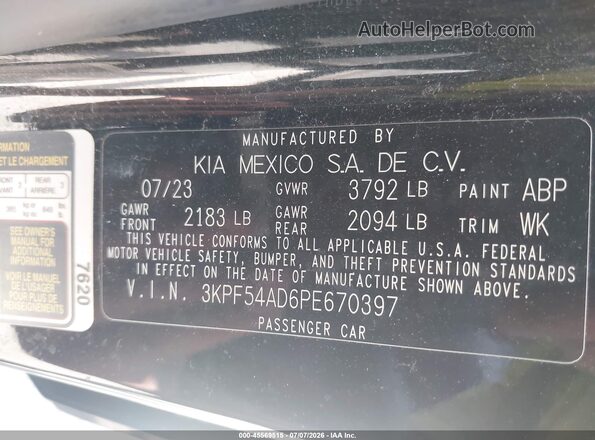 3KPF54AD6PE670397 2023 KIA FORTE Black ძრავის განყოფილების ხედი