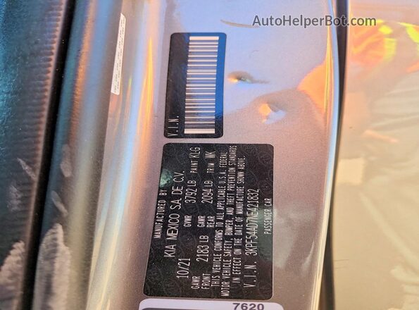 3KPF54AD7NE421832 2022 KIA FORTE Gray Vista de la etiqueta del VIN