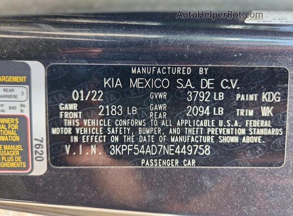 3KPF54AD7NE449758 2022 KIA FORTE Charcoal Widok komory silnika