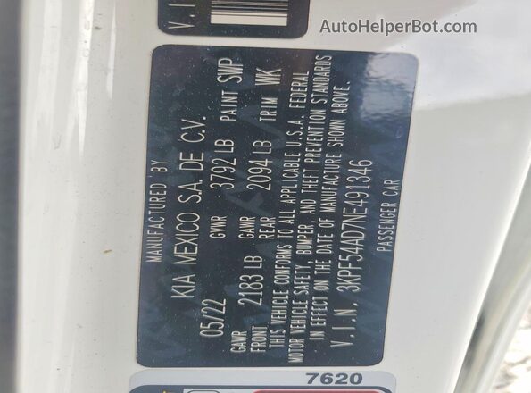 3KPF54AD7NE491346 2022 KIA FORTE White Вид підкапотного простору