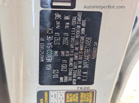 3KPF54AD7RE714958 2024 KIA FORTE Белый Вид наклейки с VIN-кодом
