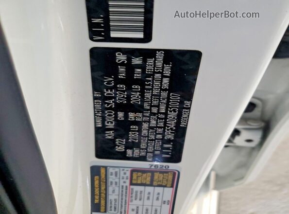 3KPF54AD9NE510107 2022 KIA FORTE White VIN კოდის სტიკერის ხედი