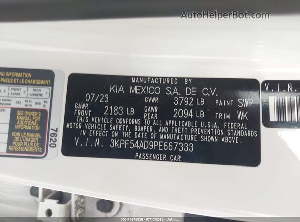 3KPF54AD9PE667333 2023 KIA FORTE White ძრავის განყოფილების ხედი