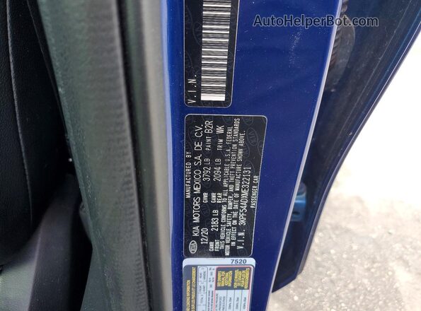 3KPF54ADXME322131 2021 KIA FORTE Blue Vista de la etiqueta del VIN