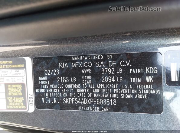 3KPF54ADXPE603818 2023 KIA FORTE Gray Շարժիչի բաժամունքի տեսք