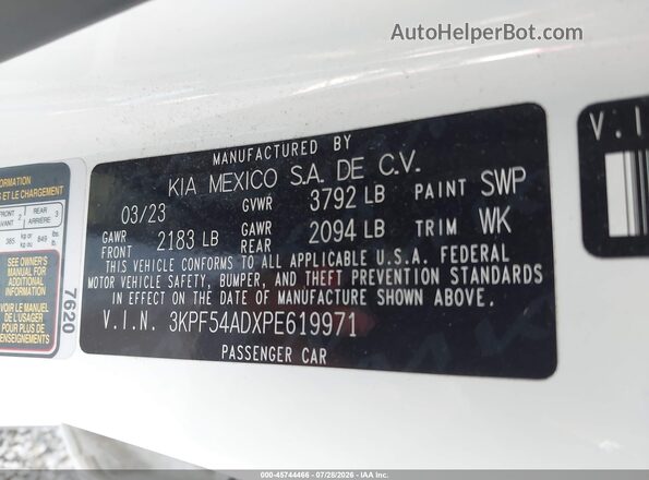 3KPF54ADXPE619971 2023 KIA FORTE White Շարժիչի բաժամունքի տեսք