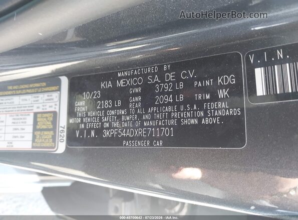 3KPF54ADXRE711701 2024 KIA FORTE Gray Շարժիչի բաժամունքի տեսք