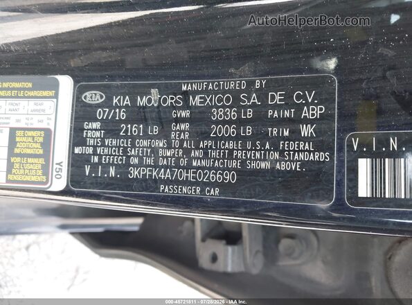 3KPFK4A70HE026690 2017 KIA FORTE Black Widok komory silnika