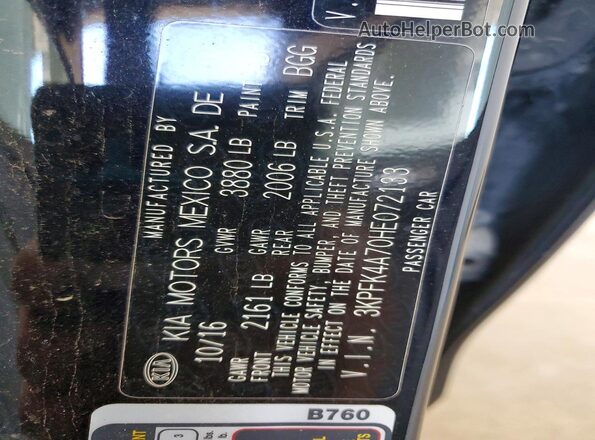 3KPFK4A70HE072133 2017 KIA FORTE Black Engine compartment view