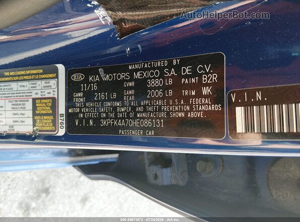 3KPFK4A70HE086131 2017 KIA FORTE Blue Вид підкапотного простору